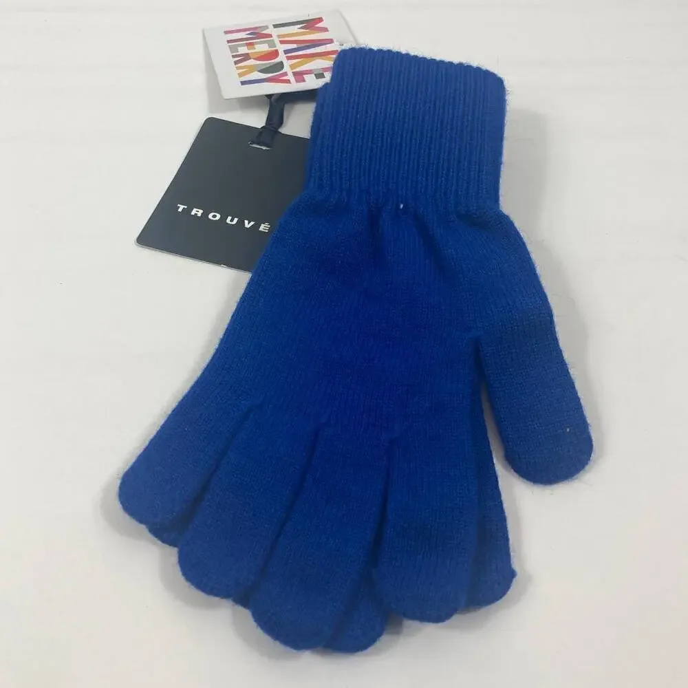 NWT Trouve Ribbed Cuff Knit Winter Gloves Blue Surf
